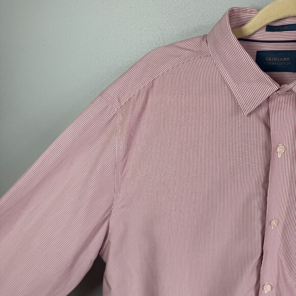 Fairlane Men Supima Cotton Button Up Dress Shirt XLT Red Pin Stripe Career Offic - Picture 6 of 12